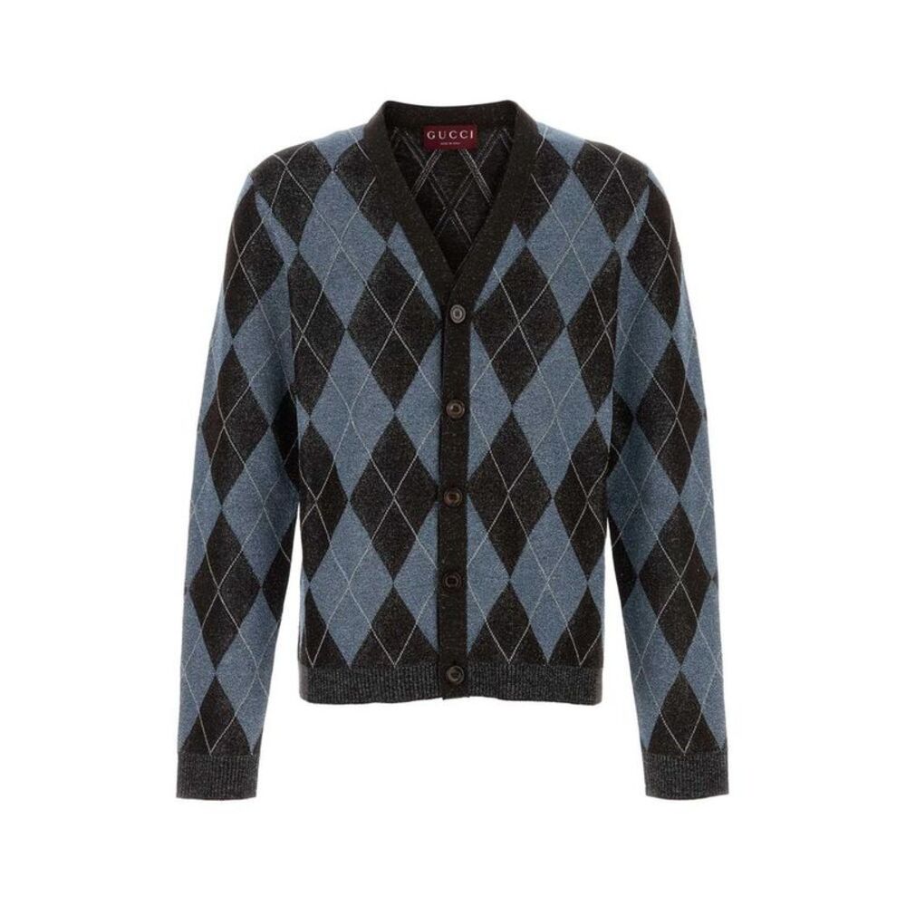GUCCI Argyle Knit Cardigan Sweater Men PRINTED Sweaters & Cardigans